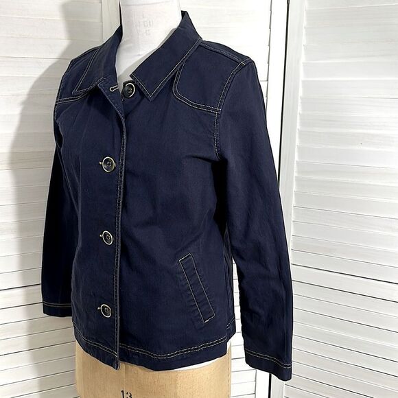 Denim & Co Jean Jacket Large Denim Stretch Navy Blue NWOT - Picture 4 of 12